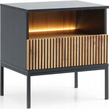 Noční stolek Noční stolek Tosena se zásuvkou a LED osvětlením 54 cm Černá/Dub wotan