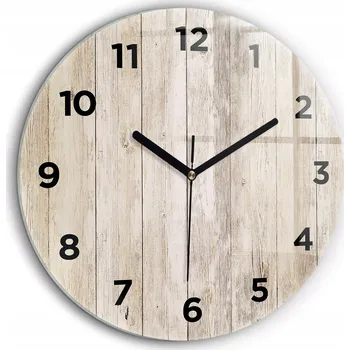 Hodiny Moderní skleněné nástěnné hodiny Dřevěné panely černé ručičky průměr 60 cm