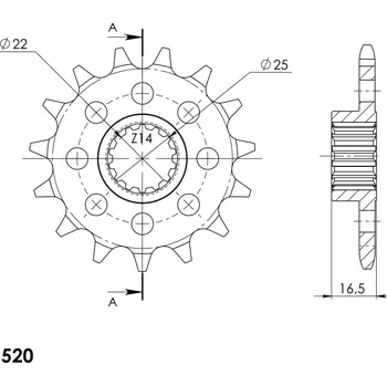 Řetězová sada pro motocykl Řetězové kolečko SUPERSPROX CST-4054_520:14 14 zubů, 520 CST-4054_520:14