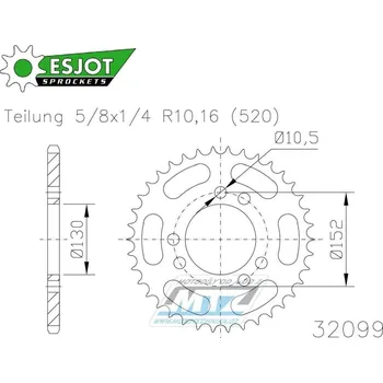 Řetězová sada pro motocykl Rozeta ocelová (převodník) 32099-45zubů ESJOT 50-32099-45 - Cagiva 500 Canyon / 98-00 + 600 Canyon / 96-99 50-32099-45
