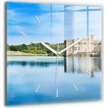 Hodiny Velké nástěnné hodiny z tvrzeného skla s grafikou, tiché - Zámek Leeds 60x60 cm