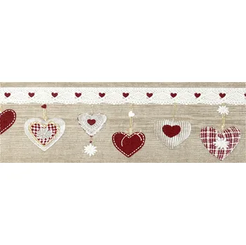 Krajka Tegatex Textilní bordura metráž - srdíčka na hnědém podkladu