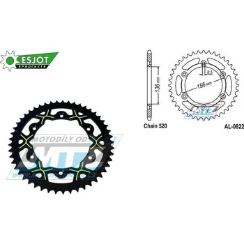 Řetězová sada pro motocykl Rozeta řetězová (převodník) Dural 0822-49zubů ESJOT 53-32043-49BY - barva žluto-černá - Husqvarna CR+WR+TC+TE+WRE+TXC+SM+SMR + Suzuki DR350+DRZ400 + Cagiva WMX + Gas-Gas EC+ECF+XC+Ranger + Beta RR + AL-0822-49-XY