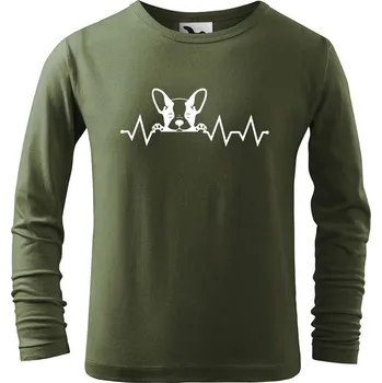 Dětská móda DOBRÝ TRIKO Dětské bavlněné triko s potiskem Tep buldoček Velikost: 146/10 let, Barva: Khaki