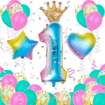 Balónek SADA BALÓNKŮ K 1. NAROZENINÁM ČÍSLICE HVĚZDIČKY SRDÍČKA BAREVNÉ