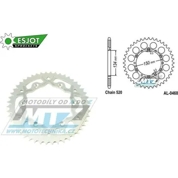 Řetězová sada pro motocykl Rozeta řetězová (převodník) Dural 0460-48zubů ESJOT 53-32024-48WT - barva stříbrná - Kawasaki KX125+KX250 +KX500+KXF250+KXF450+KDX175+KDX200+KDX220R+KDX250+KLX250R+KLX250 D-Tracker +KLX250+KLX250SF+KL AL-0460-48-WT