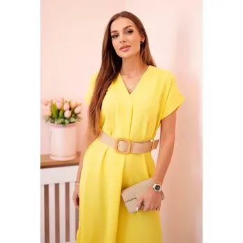 Dámské šaty Kesi Włoski Šaty s ozdobným páskem žlutý Kesi Włoski žlutá 3255622