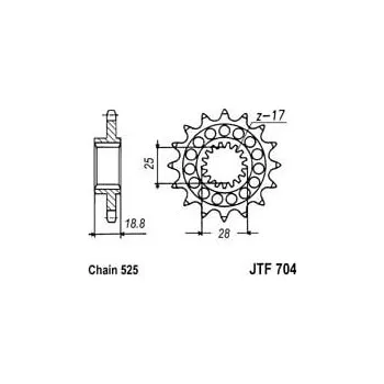 Řetězová sada pro motocykl Řetězové kolečko JT JTF 704-17RB 17 zubů, 525 pogumované APRILIA Tuono 1000 R 2002-2011