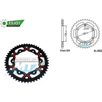 Řetězová sada pro motocykl Rozeta řetězová (převodník) Dural 0822-51zubů ESJOT 53-32043-51BR - barva červeno-černá - Husqvarna CR+WR+TC+TE+WRE+TXC+SM+SMR + Suzuki DR350+DRZ400 + Cagiva WMX + Gas-Gas EC+ECF+XC+Ranger + Beta RR + AL-0822-51-XR