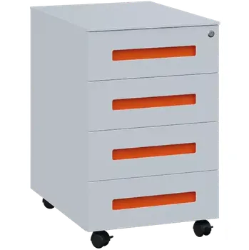 Zásuvkový kontejner PKK - 4 kontejner kovový pojízdný, 4-zásuvkový, bílý/úchytka oranžová