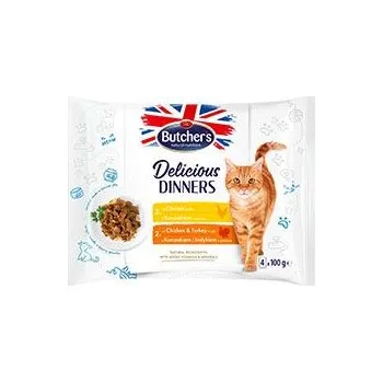 Krmivo pro kočku Butcher's Cat Delic.Dinners kuř/kuř+krůtí kapsa 4x100g