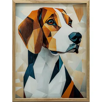 Obraz Plakát Geometrický pes, 30x40 cm, rám dřevěný tmavě hnědý, matný papír 230 g/m² v rámu 32 x 42 cm