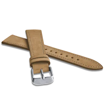 Řemínek na hodinky LAVVU Pískově hnědý prošitý kožený řemínek z jemného nubuku - LSACD22