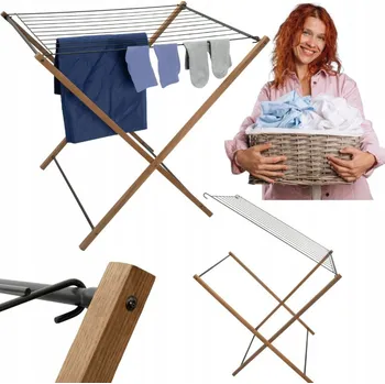 Věšák Erga Aurora Strong, dřevěný věšák na sušení prádla 97,5x69,5x90 cm na postavení, hnědá-černá, ERG-SEP-1002SEPSULUNA