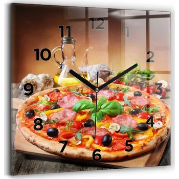 Hodiny Skleněné nástěnné hodiny Tiché ručičky Kuchyně Kulinářské Srdce Itálie 30x30