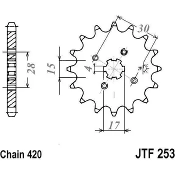 Řetězová sada pro motocykl Řetězové kolečko JT JTF 253-13 13 zubů, 420 HONDA ST 50 Dax 1988-1980