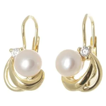 Náušnice Dámské stříbrné pozlacené naušnice s perličkou STNAU0615F
