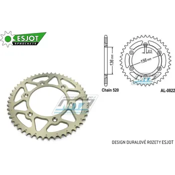 Řetězová sada pro motocykl Rozeta řetězová (převodník) Dural 0822-50zubů ESJOT 51-32043-50 - barva stříbrná - Husqvarna CR+WR+TC+TE+WRE+TXC+SM+SMR + Suzuki DR350+DRZ400 + Cagiva WMX + Gas-Gas EC+ECF+XC+Ranger + Beta RR + Sherco AL-0822-50-ES