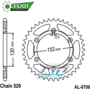 Řetězová sada pro motocykl Rozeta řetězová (převodník) Dural 0706-47zubů ESJOT 51-32233-47 - barva stříbrná - Aprilia RXV450 / 06-12 + SXV450 / 06-12 + RXV550 / 06-12 + SXV550 / 06-12 + BMW G450X / 08-12 AL-0706-47-ES