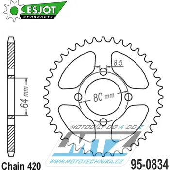 Řetězová sada pro motocykl Rozeta ocelová (převodník) 0834-32zubů ESJOT 50-13008-32 - Yamaha FS1E + FS80SE + PW80 + PW80-Zinger + LB50 Chappy + RD50MX + RD80MX + RT100 + TTR50E + TTR90 + TTR110E + V50 + V70 + V75 + V80 + V90 + 95-0834-32-ES