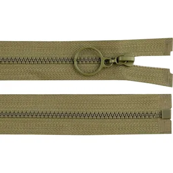 Zip Kostěný zip No 3 délka 70 cm s kroužkem - 263 zelená khaki