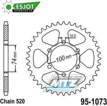 Řetězová sada pro motocykl Rozeta ocelová (převodník) 1073-46zubů ESJOT 50-32118-46 - Hyosung GV250 Aquila / 04-09 + GV250 Aquila FI Classic / 10-15 + GV250 EFI / 11-12 HYOSUNG GV 250 Aquila 2004-2015