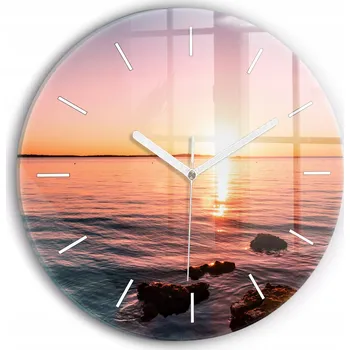 Hodiny Skleněné nástěnné hodiny do kanceláře S Potiskem Skály při západu slunce průměr 30 cm