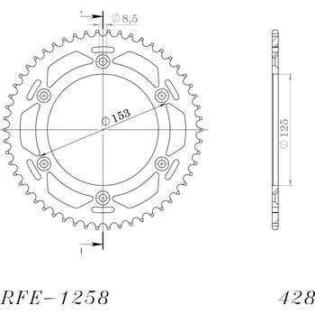 Řetězová sada pro motocykl Řetězová rozeta SUPERSPROX RFE-1258:54-BLK černý 54 zubů, 428 RFE-1258:54-BLK