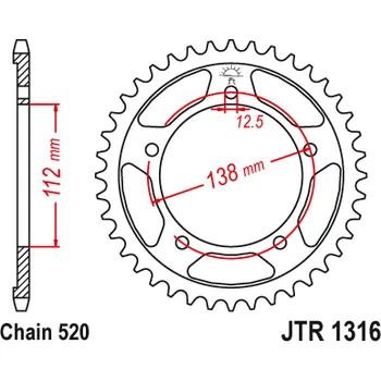 Řetězová sada pro motocykl Řetězová rozeta JT JTR 1316-39 39 zubů, 520 HONDA CTX 700 2014-2018