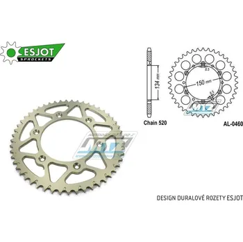 Řetězová sada pro motocykl Rozeta řetězová (převodník) Dural 0460-52zubů ESJOT 51-32024-52 - barva stříbrná - Kawasaki KX125+KX250+KX500 +KXF250+KXF450+KDX175+KDX200+KDX220R+KDX250+KLX250R+KLX250 D-Tracker +KLX250+KLX250SF+KLX3 AL-0460-52-ES