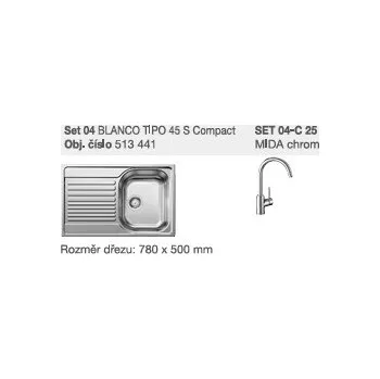 Vodovodní baterie Blanco SET 04-C 25 Tipo 45 S Compact přírodní lesk + Mida chrom