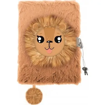 Zápisník Památník se zámkem 3D PLYŠOVÝ A5 96 listů HRDÝ LEV obálka St. Majewski