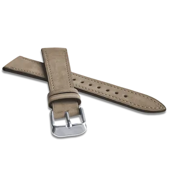 Řemínek na hodinky LAVVU Béžový prošitý kožený řemínek z jemného nubuku - LSACF20