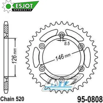 Řetězová sada pro motocykl Rozeta ocelová (převodník) 0808-49zubů ESJOT 50-32041-49 - Kawasaki KLX400 + Suzuki DR250 + DR350 + DRZ250 + DRZ400 + RM100 + RM125 + RM250 + RMX250 + RMZ250 + RMZ450 + RMX450 + TSR125 + TSR200 95-0808-49-ES