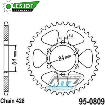 Řetězová sada pro motocykl Rozeta ocelová (převodník) 0809-49zubů ESJOT 50-15019-49 - Suzuki DR125+DR125SE + RM100+RM125 + TC100+TF100+TM100+TF125 + TS100+TS125+TM125+DS125 + Kreidler 125DT Supermoto + Yuki 125 95-0809-49-ES