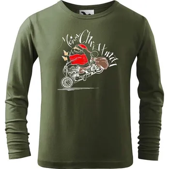 Dětská móda DOBRÝ TRIKO Dětské bavlněné triko Santa na motorce Velikost: 146/10 let, Barva: Khaki