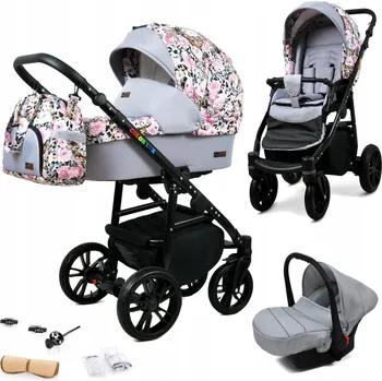Kočárek Dětský kočárek 3v1 BabyLux COLORLUX: sportovní kočárek, hluboká korba, autosedačka – květinový vzor