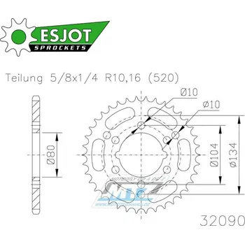 Řetězová sada pro motocykl Rozeta ocelová (převodník) 32090-34zubů ESJOT 50-32090-34 - Polaris 425 Magnum + 300 Xpress + 400 Trail Blazer + 400 Scrambler + 400L Sport + 250 Trail Boss + 325 Trail Boss + 330 Trail Boss + 350 Tra 50-32090-34