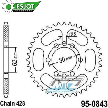 Řetězová sada pro motocykl Rozeta ocelová (převodník) 0843-51zubů ESJOT 50-15003-51 - Yamaha DT80 + DT125 + DT125 Tenere + DT175 + DT200R + RT180 + SR125SE + XTZ125 YAMAHA SR 125 1987-1994