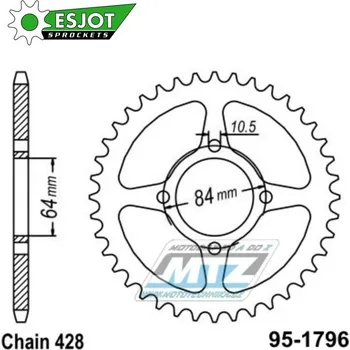 Řetězová sada pro motocykl Rozeta ocelová (převodník) 1796-51zubů ESJOT 50-15019-51 - Suzuki RV125 Van Van / 03-16 95-1796-51-ES