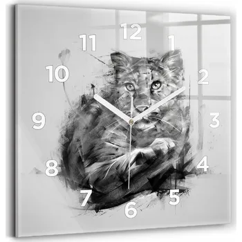 Hodiny Skleněné Hodiny s potiskem Nástěnné Tiché ručičky Malovaný lev 30x30