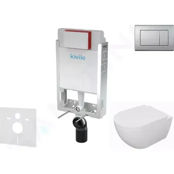 Klozet kielle Set předstěnové instalace, klozetu Oudee, sedátka softclose a tlačítka Gemini III, matný chrom 30505SZ63