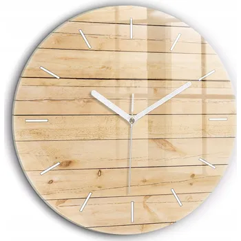 Hodiny Tiché skleněné nástěnné hodiny Dřevěná prkna kulatý bílé ručičky průměr 60 cm