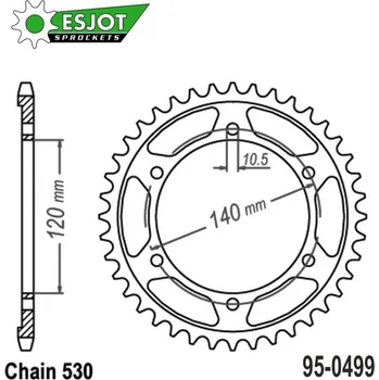 Řetězová sada pro motocykl Rozeta ocelová (převodník) 0499-43zubů ESJOT 50-35040-43 - Kawasaki VN800 + VN800 Vulcan + VN800 Classic + ZZR600 + ZXR750 + ZZR500 + Suzuki TL1000S + TL1000R + GSXR1300R Hayabusa + GSXR1300RZ Hayabus KAWASAKI VN 800 Classic 1996-2006