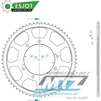 Řetězová sada pro motocykl Rozeta ocelová (převodník) 15097-62zubů ESJOT 50-15097-62 - Aprilia 125SX+125RX / 18-23 + Mondial 125 HPSi ABS CBS+125i Enduro SMX CBS / 17-21 + Zündapp 125ZXA Anventure+125ZXE Enduro+125ZXM Supermoto 50-15097-62