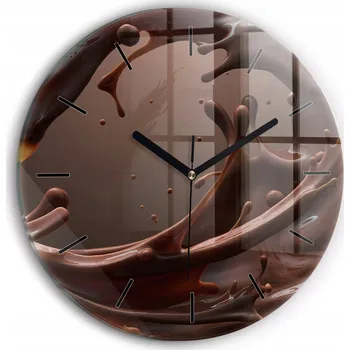 Hodiny Skleněné nástěnné hodiny do moderního interiéru S Potiskem Vlny kakao průměr 30 cm