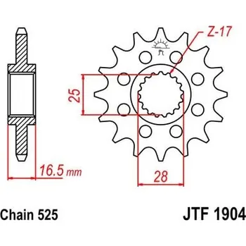 Řetězová sada pro motocykl Řetězové kolečko JT JTF 1904-16RB 16 zubů, 525 pogumované KTM Super Duke 1290 (R) 2014-2026