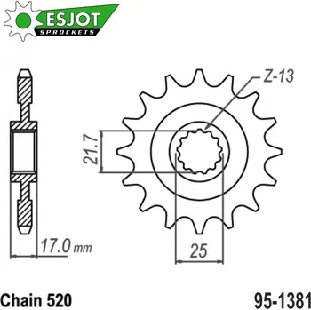 Řetězová sada pro motocykl Kolečko řetězové (pastorek) 1381-15zubů ESJOT 50-32165-15 - Honda CB500F + CB500FA + CB500X + CB500XA + CBR500R + CBR500RA + CMX500A Rebel 95-1381-15-ES