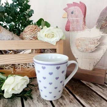 JEREMY hrnek 250 ml, fialová srdíčka, Český porcelán Dubí (Porcelánový hrnek 2. jakost)