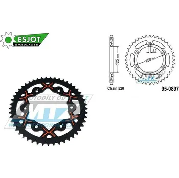Řetězová sada pro motocykl Rozeta řetězová (převodník) Dural 0897-49zubů ESJOT 53-32065-49BO černá - KTM 125SX+250SXF+ 360EXC+400EXCF+300XC+450XCF+440MX+790 Adventure+620 EGS+690 Duke+125LC2+ 350LC4+525SMR+690SMC + Husaberg TE2 AL-0897-49-XO